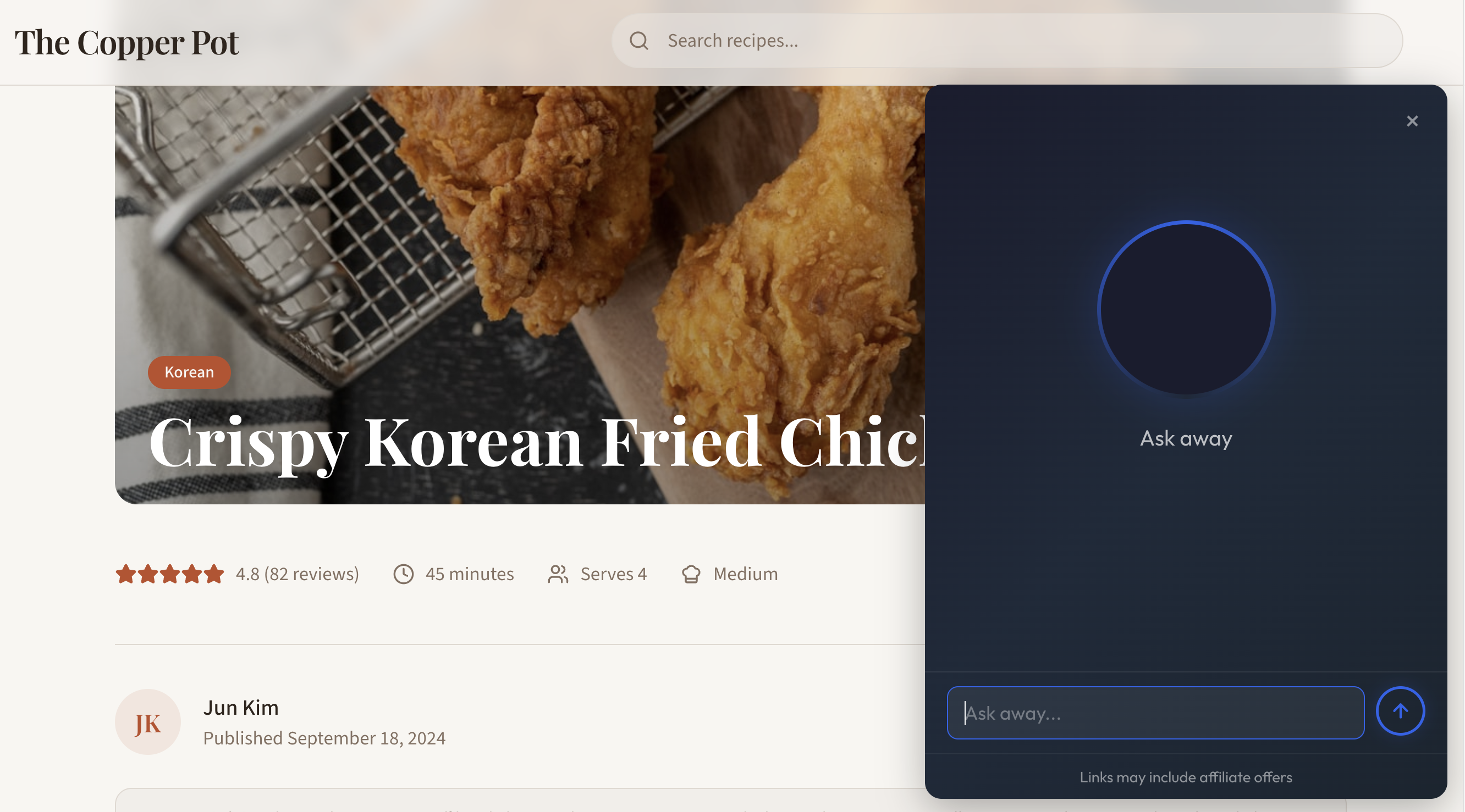 ChatAside AI widget open on a content page